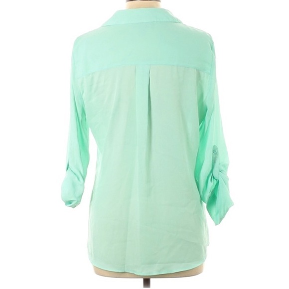 Attention Tab Sleeve Mint Green button down blouse - Picture 2 of 7
